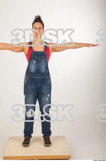 Whole body modeling pose blue jeans red singlet of Rebecca…